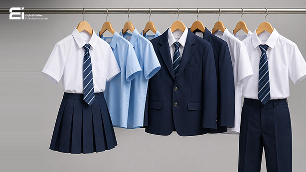 School uniforms displayed on hangers