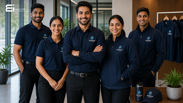 Employees wearing custom branded uniforms