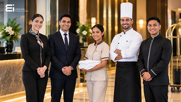 Hospitality staff wearing professional uniforms